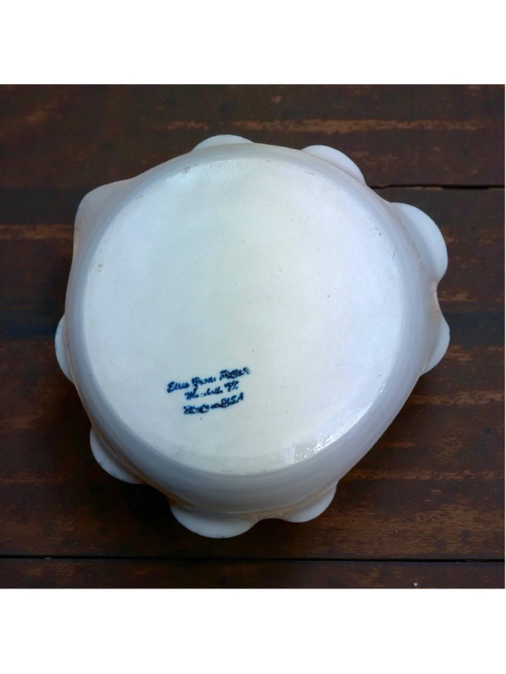 Ellis Pottery Holly Bowl VintageTexas Studio Pottery Scalloped Ceramic Stoneware